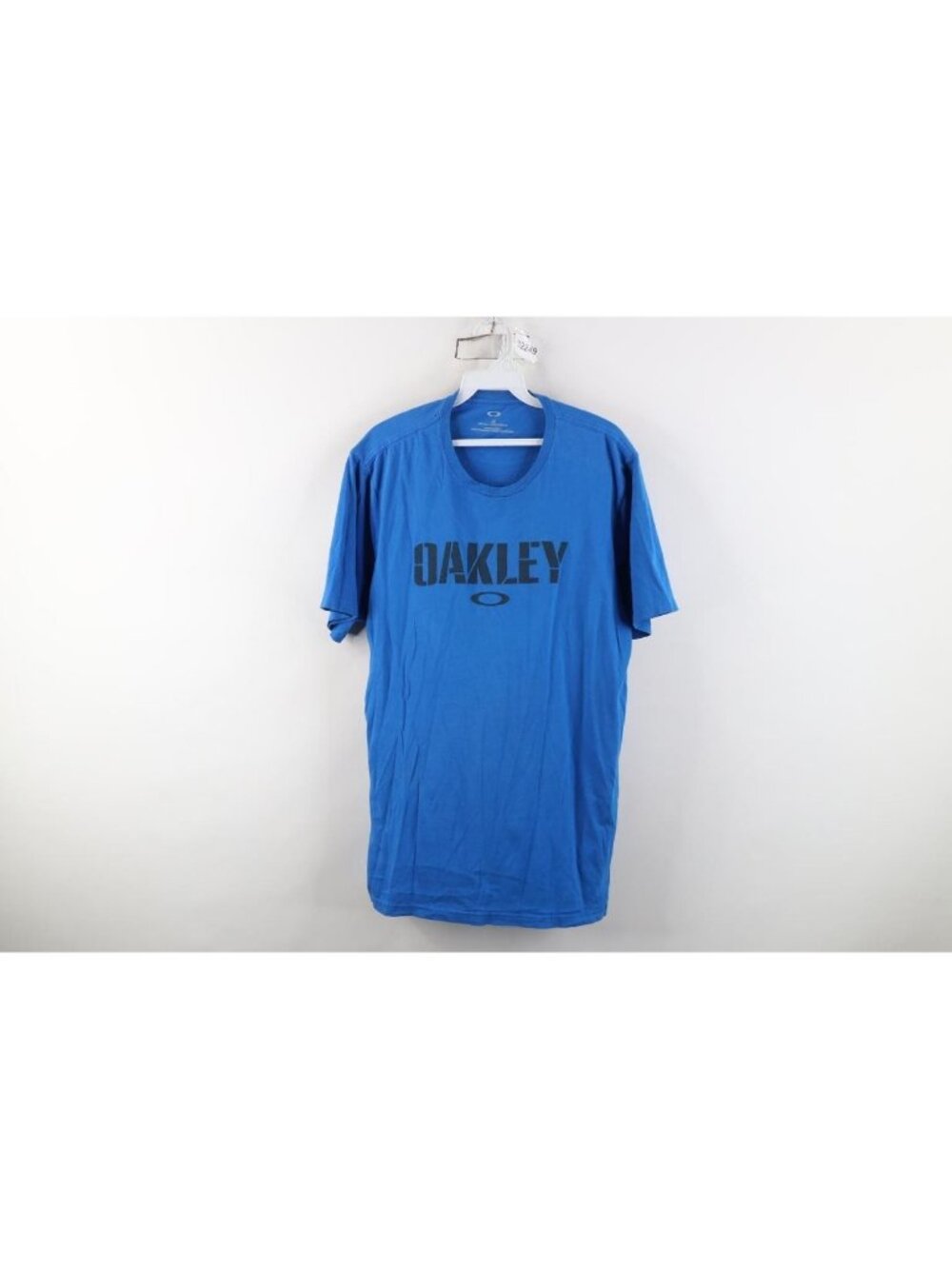 Vintage Y2K Oakley Mens Large Spell Out Stencil Short Sleeve T-Shirt Royal Blue